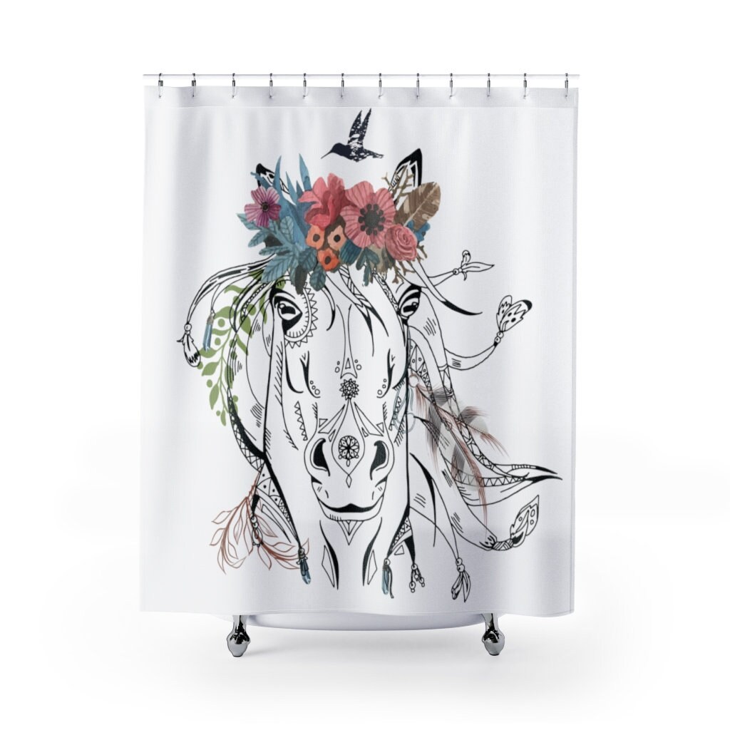 Equestrian Boho Horse Head Bath Curtain for Horse Lover - Bathroom Decoration, Home Decor