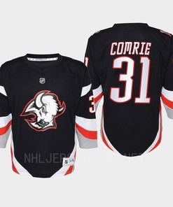 Eric Comrie 31 Buffalo Sabres 2022-23 Goathead Third Player Youth Jersey Black