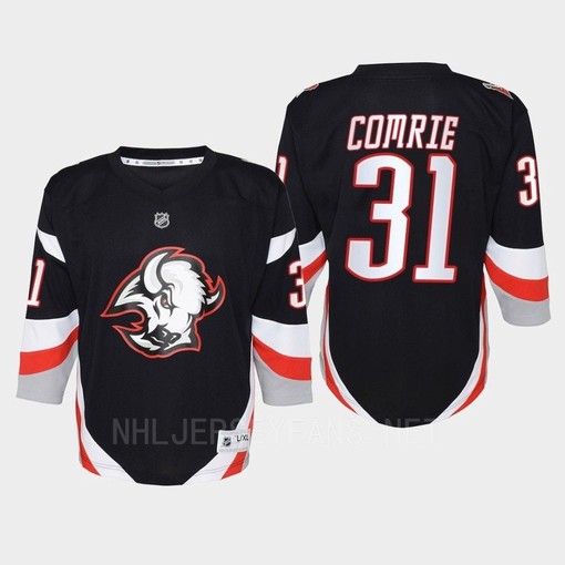 Eric Comrie 31 Buffalo Sabres 2022-23 Goathead Third Player Youth Jersey Black