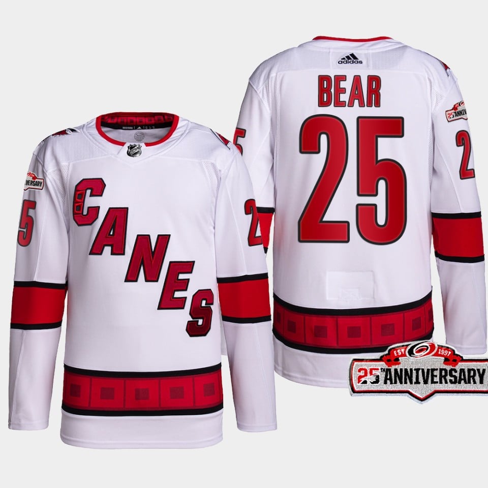 Ethan Bear 25 Carolina Hurricanes White Jersey 2022-23 Away 25th Anniversary