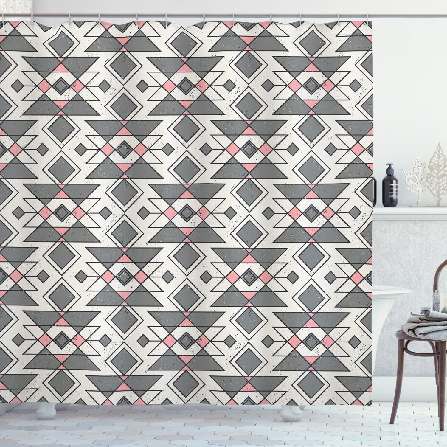 Ethnic Geometric Aztec Print Abstract Shower Curtain for Boho Bathroom Decor