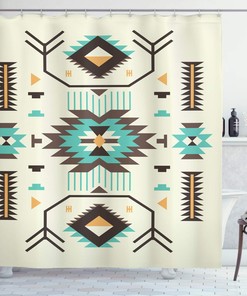 Ethnic Zigzag Shower Curtain, Southwestern Bathroom Decor with Printed Art, Soft Yellow Cloth Fabric