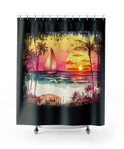 Etsy Home Decor Beach Sunset Shower Curtain for Bathroom
