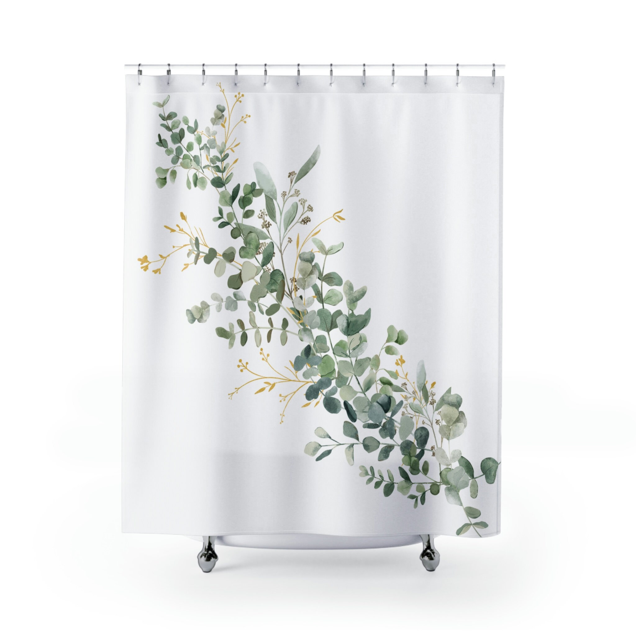 Eucalyptus Botanical Boho Shower Curtain for Farmhouse Cottagecore