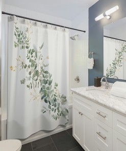 Eucalyptus Botanical Boho Shower Curtain for Farmhouse Cottagecore