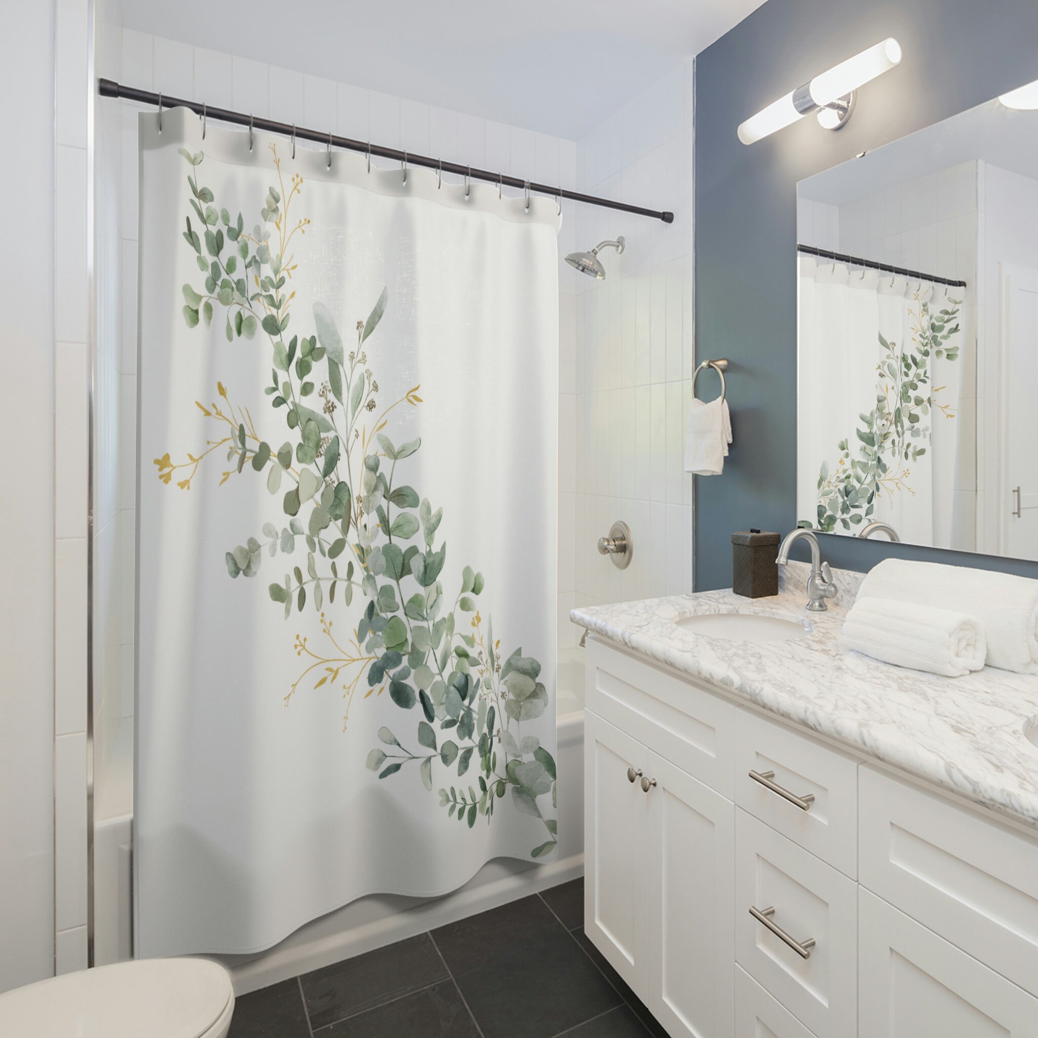 Eucalyptus Botanical Boho Shower Curtain for Farmhouse Cottagecore