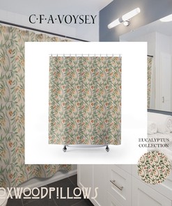 Eucalyptus Craftsmen Shower Curtain with Floral Green Leaf for Arts and Crafts Bathroom Decor