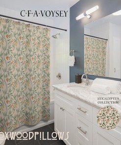 Eucalyptus Craftsmen Shower Curtain with Floral Green Leaf for Arts and Crafts Bathroom Decor