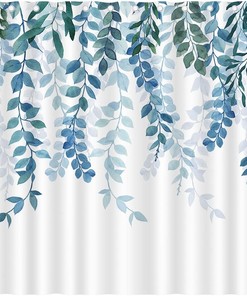 Eucalyptus Shower Curtain, Blue Design, Floral Watercolor Leaves, Botanical Bathroom Decor