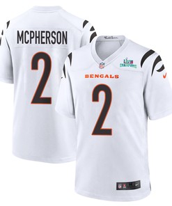 Evan McPherson 2 Cincinnati Bengals Super Bowl LVII Champions Men Game Jersey - White
