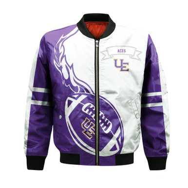 Evansville Purple Aces Bomber Jacket Flame Ball - NCAA