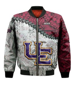 Evansville Purple Aces Bomber Jacket Grunge Polynesian Tattoo- NCAA