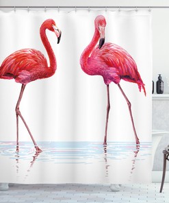 Exotic Flamingos on Sea Animal Print Shower Curtain for Bathroom