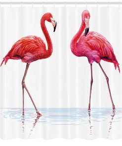 Exotic Flamingos on Sea Animal Print Shower Curtain for Bathroom