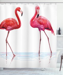 Exotic Flamingos on Sea Animal Print Shower Curtain for Bathroom