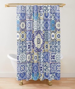 Exotic Moroccan Tile Pattern Shower Curtain for Home Bathroom Decor