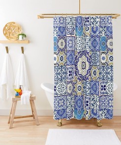 Exotic Moroccan Tile Pattern Shower Curtain for Home Bathroom Decor