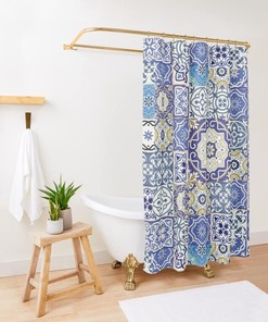 Exotic Moroccan Tile Pattern Shower Curtain for Home Bathroom Decor