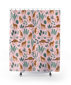 Exotic Tropical Boho Leopard Print Shower Curtain for Bold Bathroom 