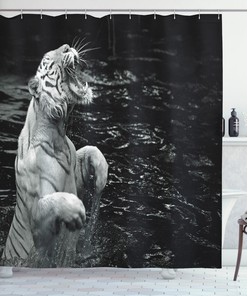 Exotic White Tiger Print Shower Curtain for Wild Bathroom Decor