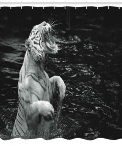Exotic White Tiger Print Shower Curtain for Wild Bathroom Decor
