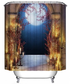 Experience Romantic Architecture Night Arch with the Archway Moon Candelabra Shower Curtain