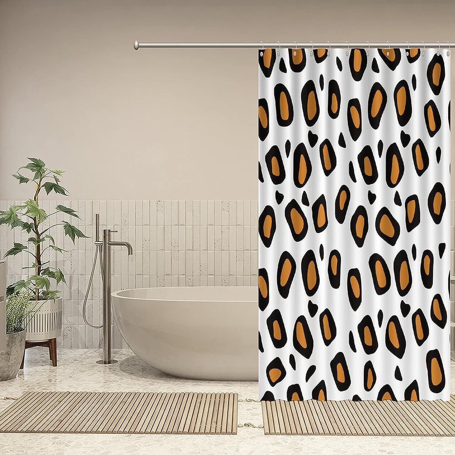 Experience the Wild with Leopard Shower Curtain featuring Animal Fur Print by ArogGeld - Ideal for Bathroom Decor