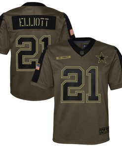 Ezekiel Elliott Dallas Cowboys 2021 Salute To Service Game Jersey - Olive Nfl