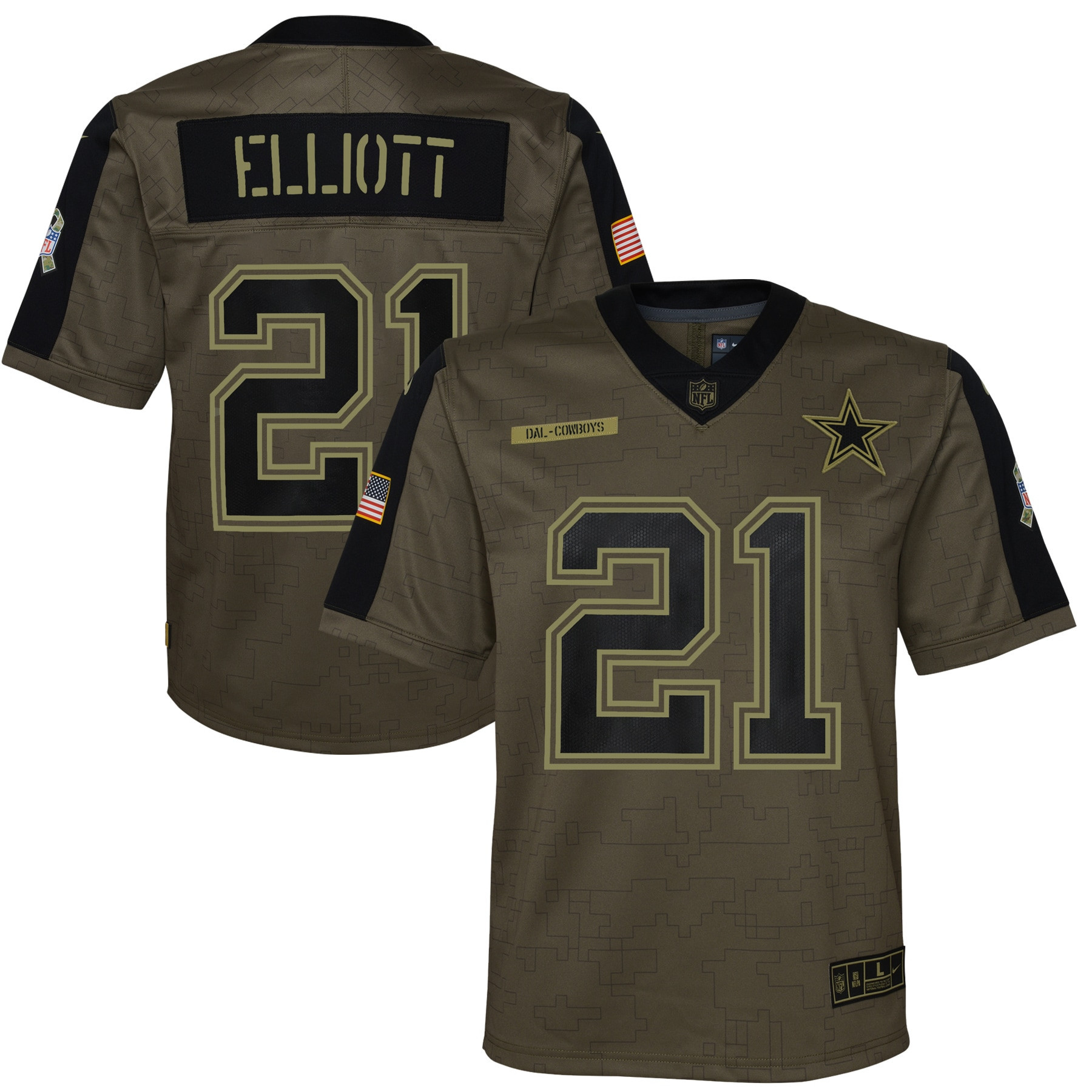 Ezekiel Elliott Dallas Cowboys 2021 Salute To Service Game Jersey - Olive Nfl