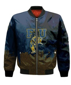 FIU Panthers Bomber Jacket Basketball Net Grunge Pattern- NCAA