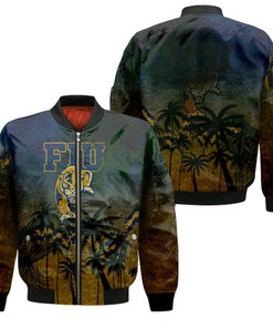 FIU Panthers Bomber Jacket Coconut Tree Tropical Grunge - NCAA