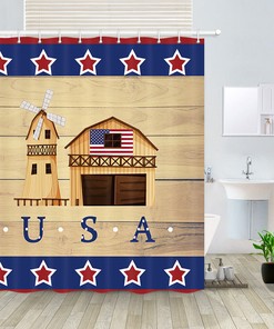Fabric American Farm and Stars Bathroom Shower Curtain for a Rustic Bathroom Decor