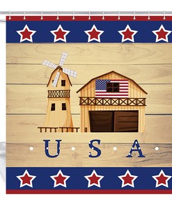 Fabric American Farm and Stars Bathroom Shower Curtain for a Rustic Bathroom Decor