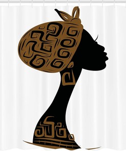 Face Profile Silhouette Shower Curtain - African Woman Bathroom Decor
