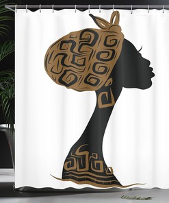 Face Profile Silhouette Shower Curtain - African Woman Bathroom Decor 