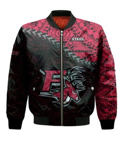 Fairfield Stags Bomber Jacket Grunge Polynesian Tattoo- NCAA