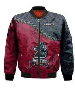 Fairleigh Dickinson Knights Bomber Jacket Grunge Polynesian Tattoo- NCAA