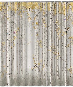 Fall Forest Shower Curtain with Yellow Leaves and Butterfly Design for Nature-Inspired Bathroom Decor