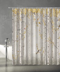Fall Forest Shower Curtain with Yellow Leaves and Butterfly Design for Nature-Inspired Bathroom Decor