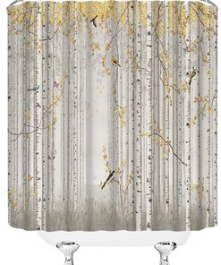Fall Forest Shower Curtain with Yellow Leaves and Butterfly Design for Nature-Inspired Bathroom Decor