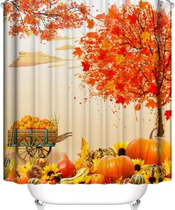 Fall Pumpkins Shower Curtain for Bathroom - Fall Shower Curtain with Maple Leaves perfect for Bathroom Decor