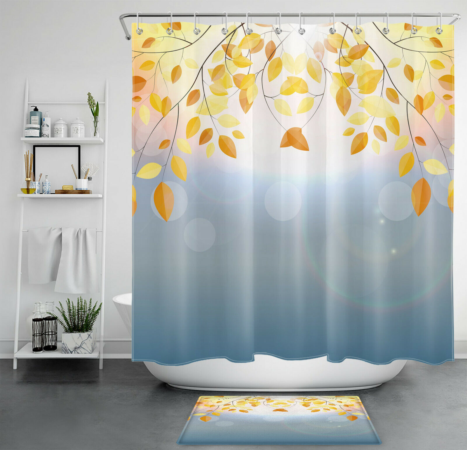 Fall Thanksgiving Yellow Leaf Shower Curtain - Abstract Sun Design Bathroom Decor