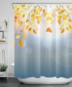 Fall Thanksgiving Yellow Leaf Shower Curtain - Abstract Sun Design Bathroom Decor