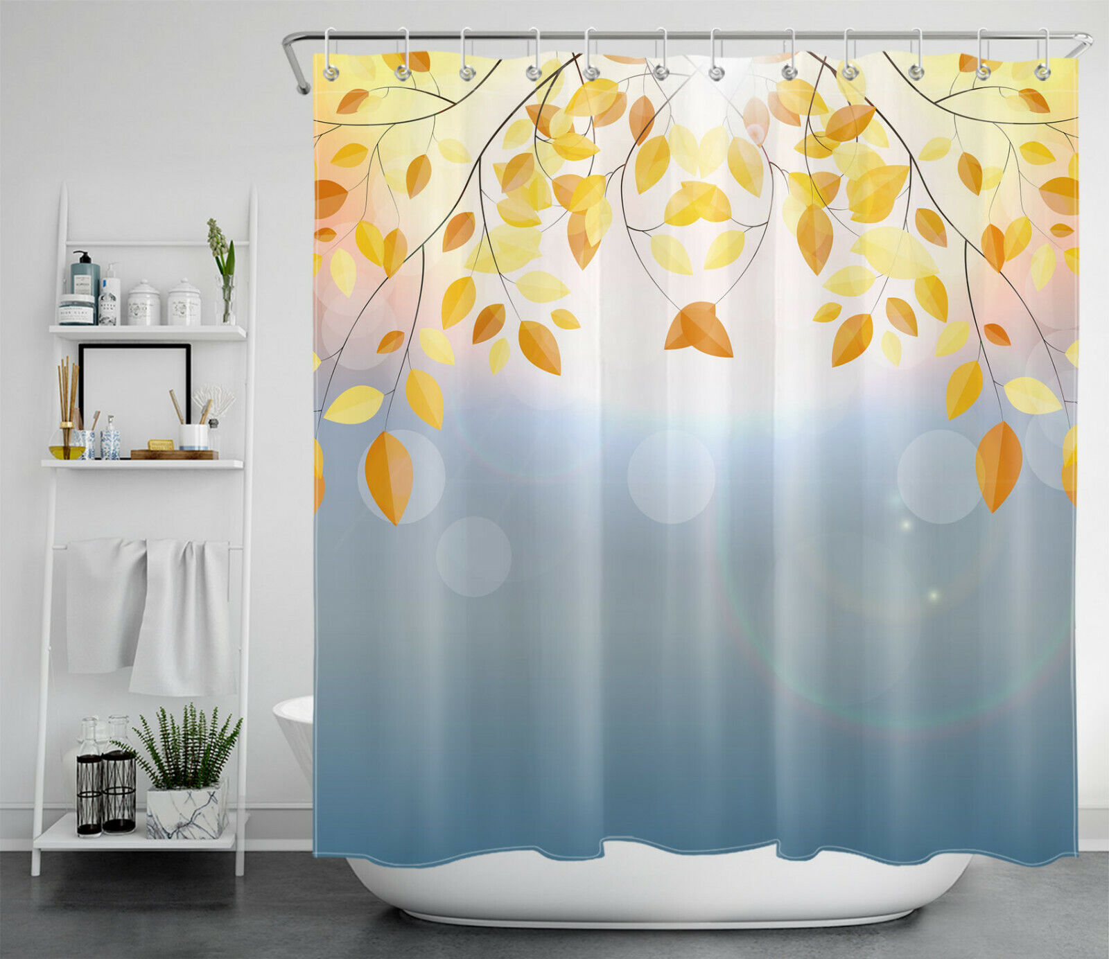 Fall Thanksgiving Yellow Leaf Shower Curtain - Abstract Sun Design Bathroom Decor