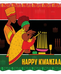 Family Celebration African American Shower Curtain - Extra Long Fabric Bath Decor