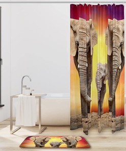 Family Elephant Waterproof Shower Curtain for African Safari Bathroom Decor