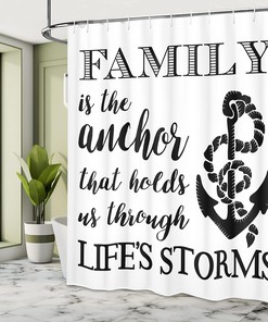 Family Inspirational Shower Curtain, Anchor That Holds Us Cloth Bathroom Decor, Black and White