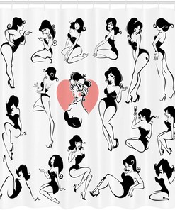 Famous Model Heart Tattoo Cloth Fabric Shower Curtain, Full Body Features, Fashionable Bathroom Decor