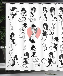 Famous Model Heart Tattoo Cloth Fabric Shower Curtain, Full Body Features, Fashionable Bathroom Decor