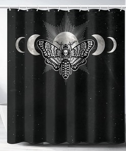 Fantasy Gothic Black Moth Shower Curtain for Unique and Aesthetic Bathroom Decor
